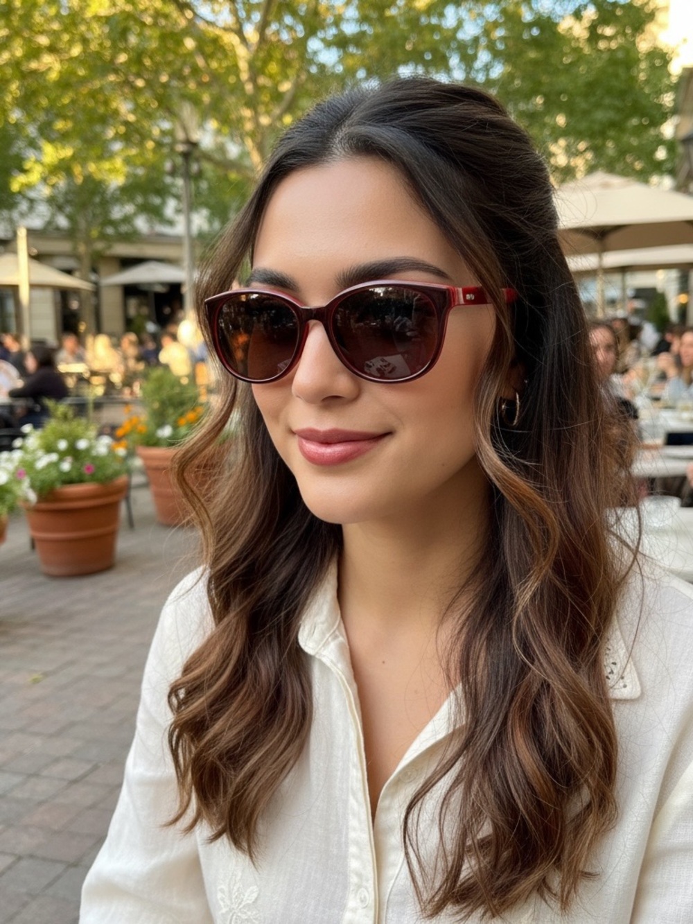 Joules Burgundy Cat-Eye Sunglasses with Brown Lenses